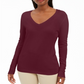 JM Collection Women's Embellished Sleeve V Neck Sweater Red Size Large