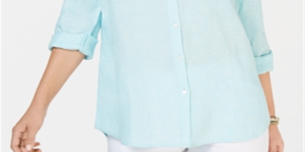Charter Club Women's Linen Shirt Blue Size X-Small