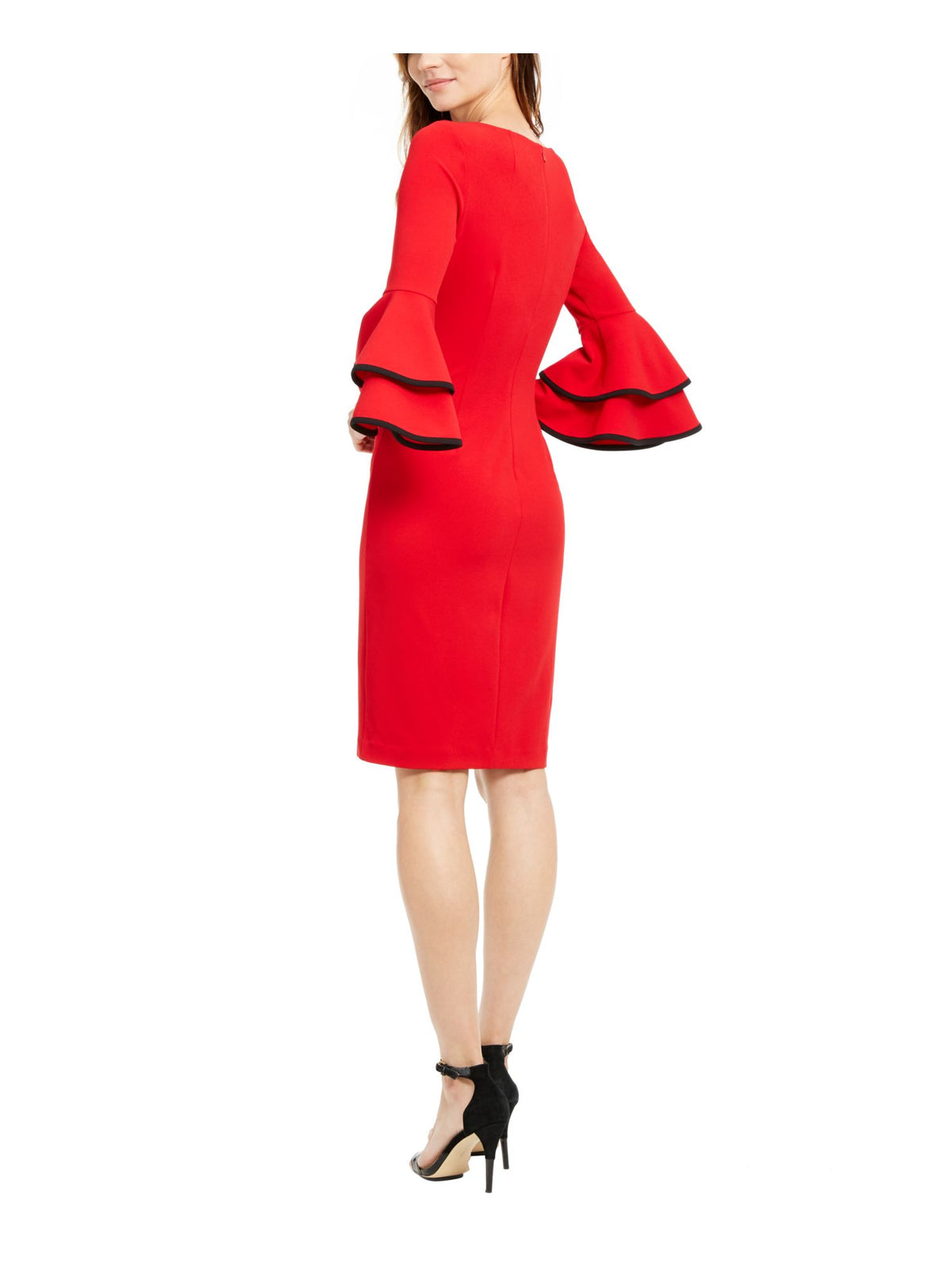 Calvin Klein Women's Bell Sleeve Above the Knee Sheath Evening Dress Red Size 8