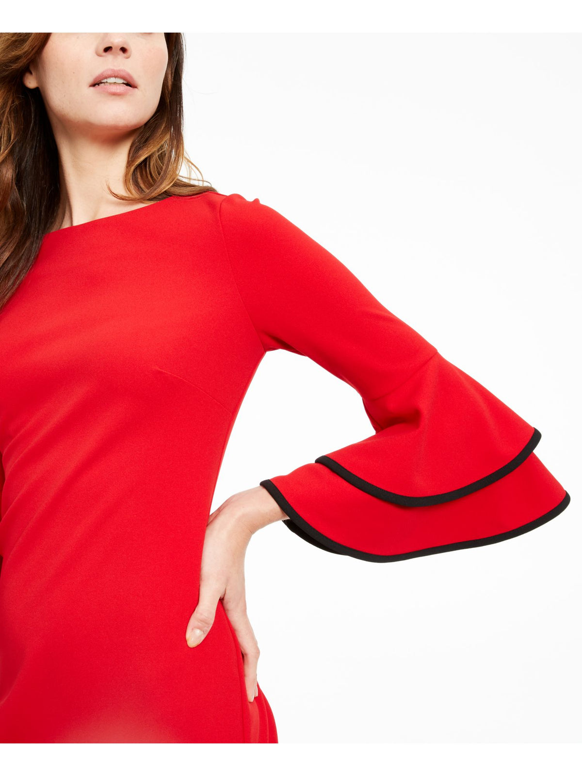 Calvin Klein Women's Bell Sleeve Above the Knee Sheath Evening Dress Red Size 8