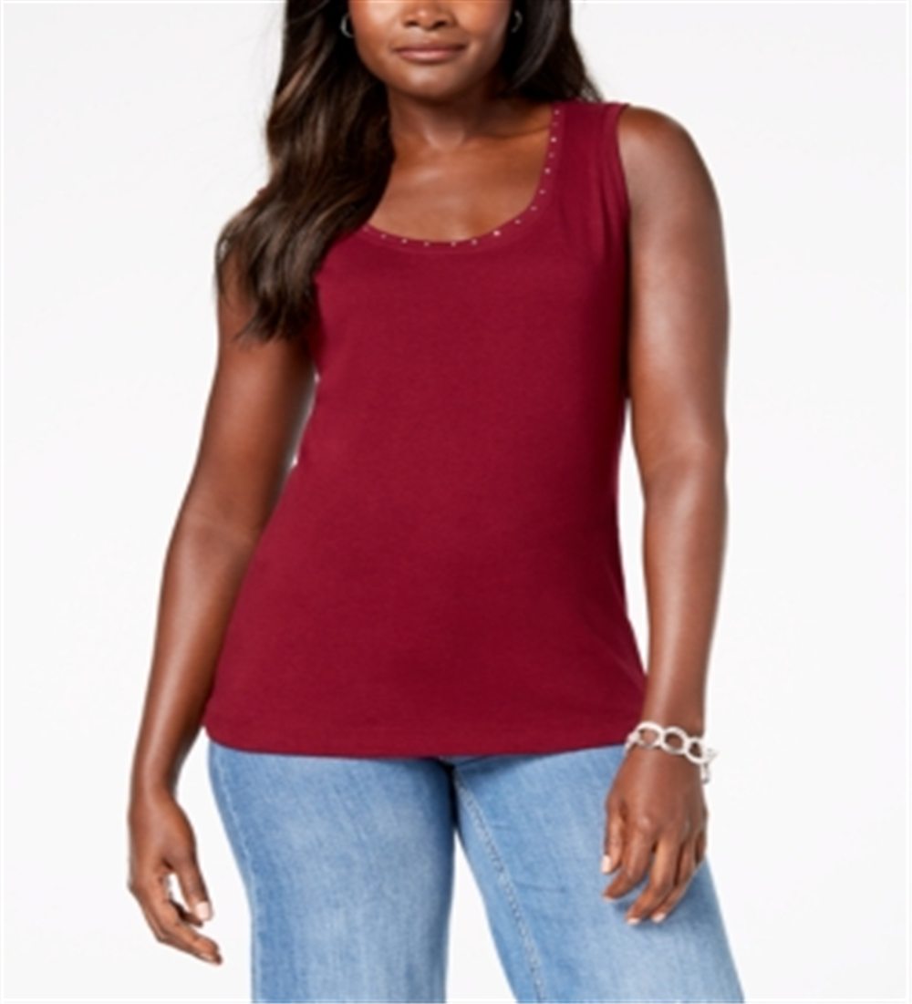 Karen Scott Women's Cotton Studded Tank Top Red Size Small