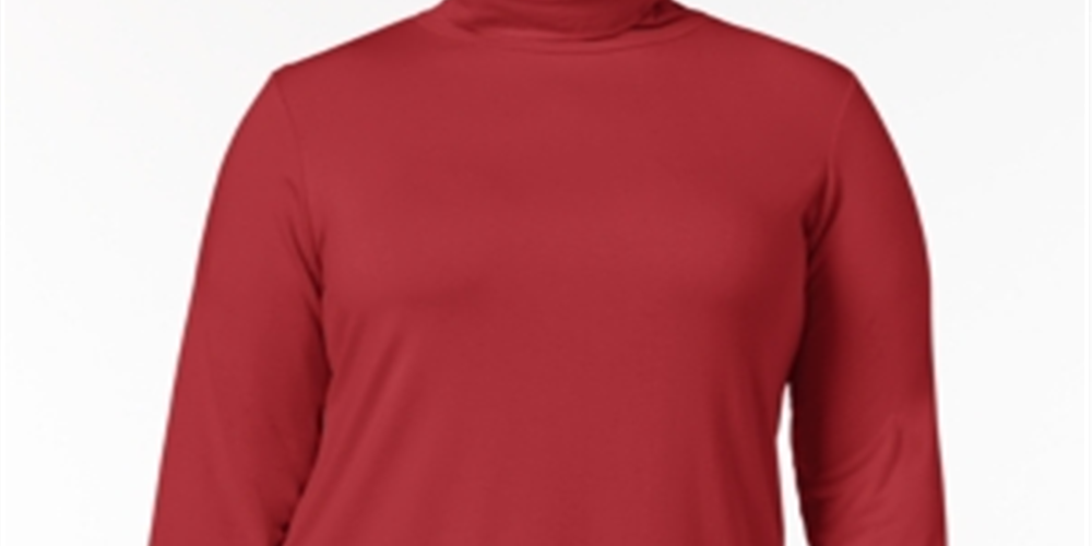 JM Collection Women's Solid Long Sleeve Turtle Neck Blouse Top Red Size 1X