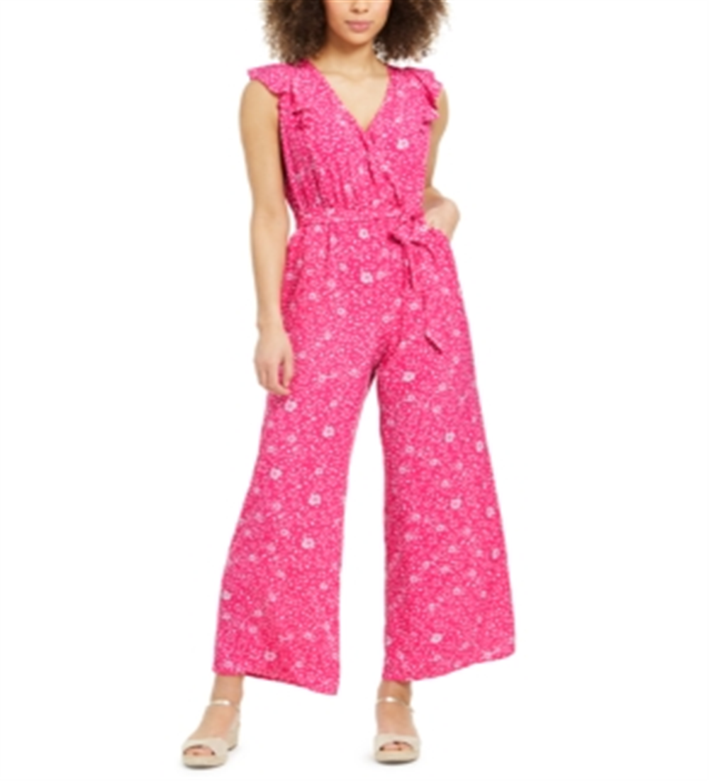 Charter Club Women's Printed Belted Jumpsuit Pink Size 16