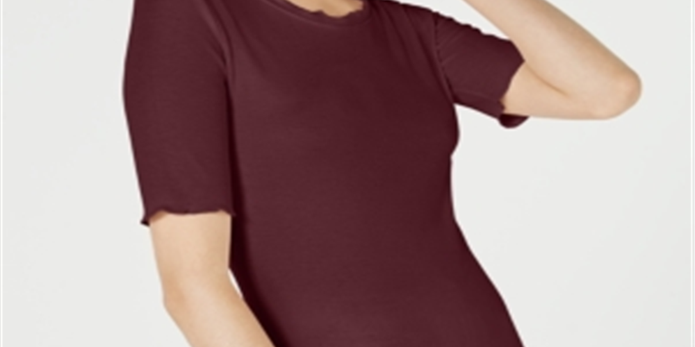 Maison Jules Women's Crewneck Elbow Sleeve Top Red Size XX-Large