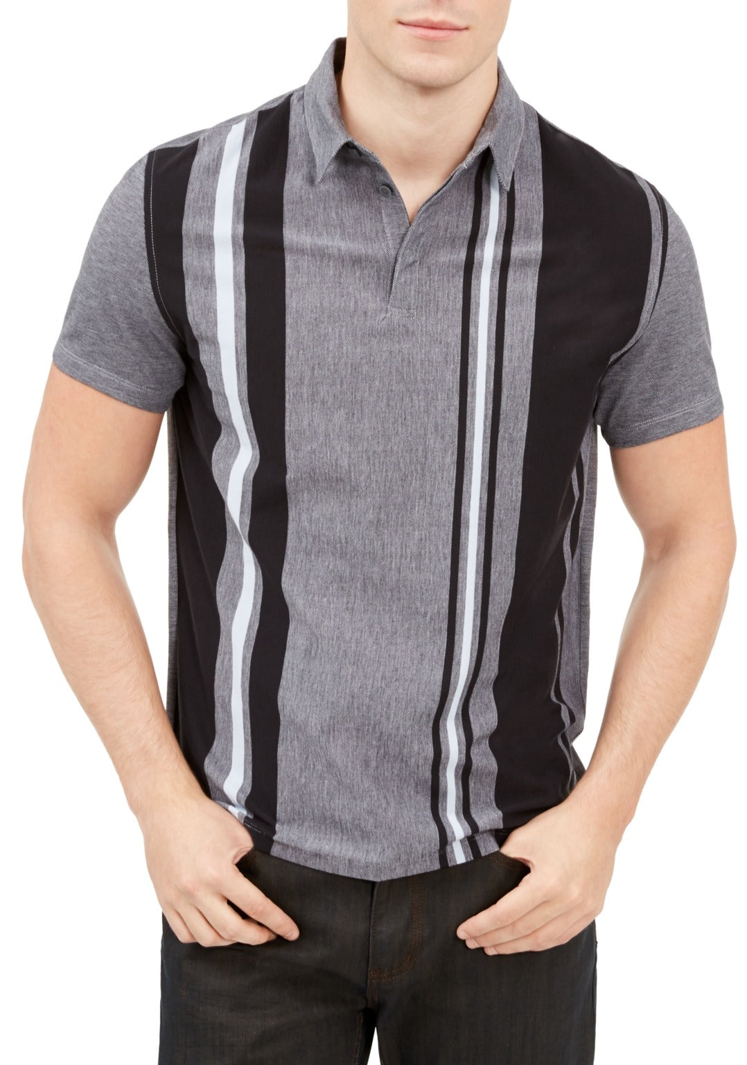 Alfani Men's Regular Fit Vertical Stripe Polo -Blue- Size XX-Large
