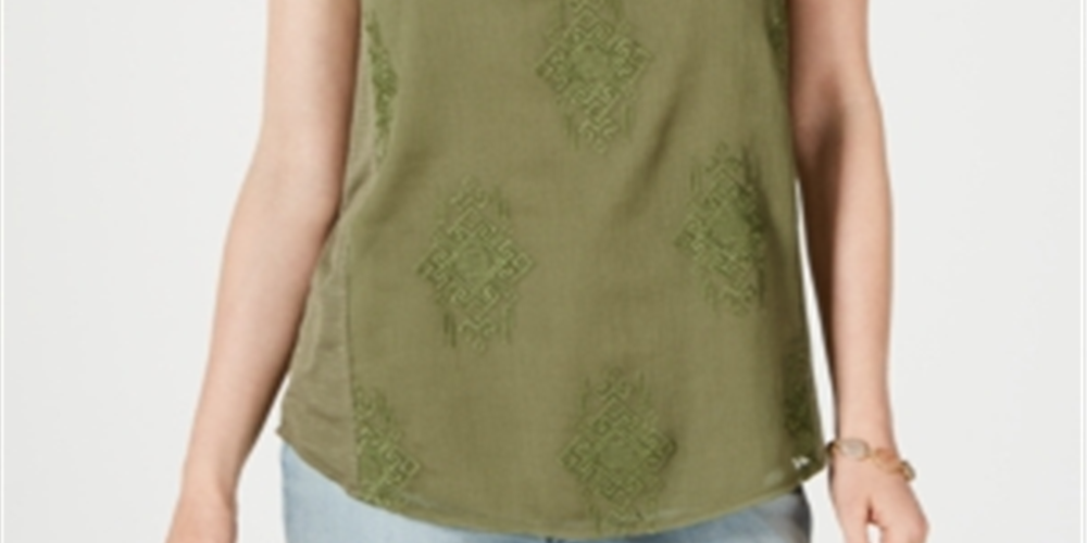 Style & Co Women's Embroidered Sleeveless Tank Top Green Size Large