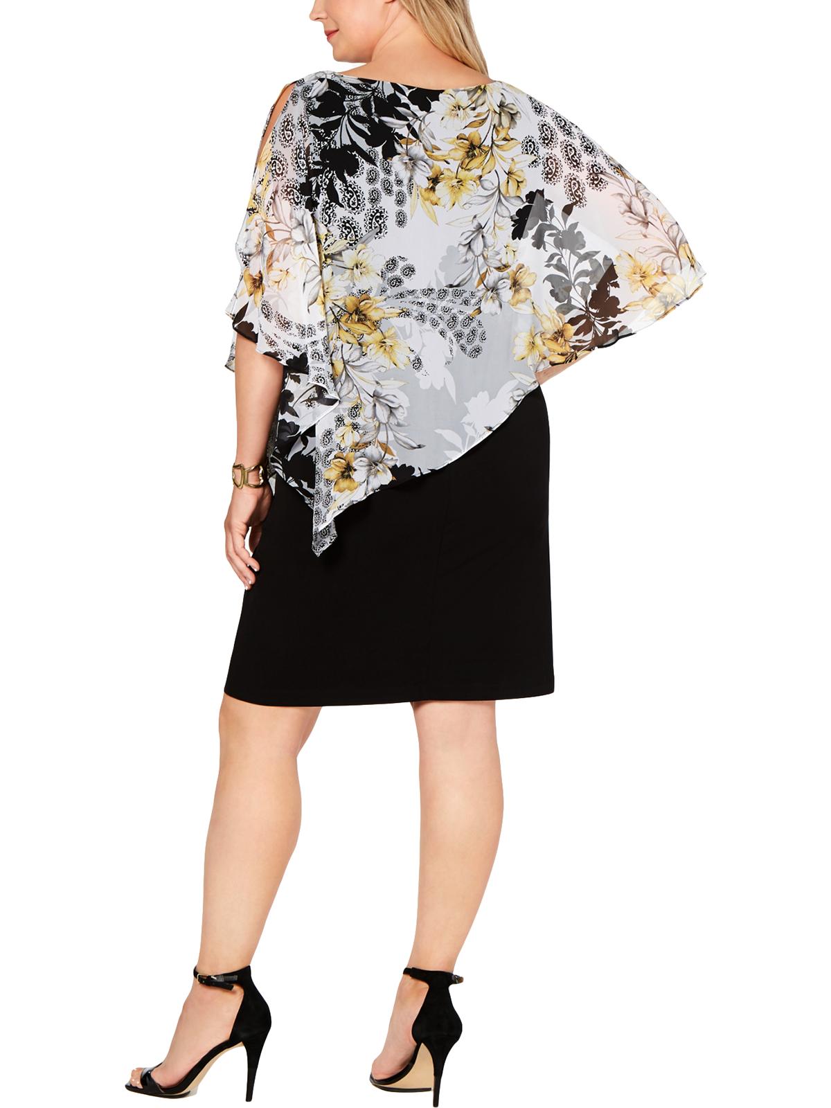 Connected Apparel Women's Floral Kimono Sleeve Above the Knee Cocktail Shift Dress Black 18W