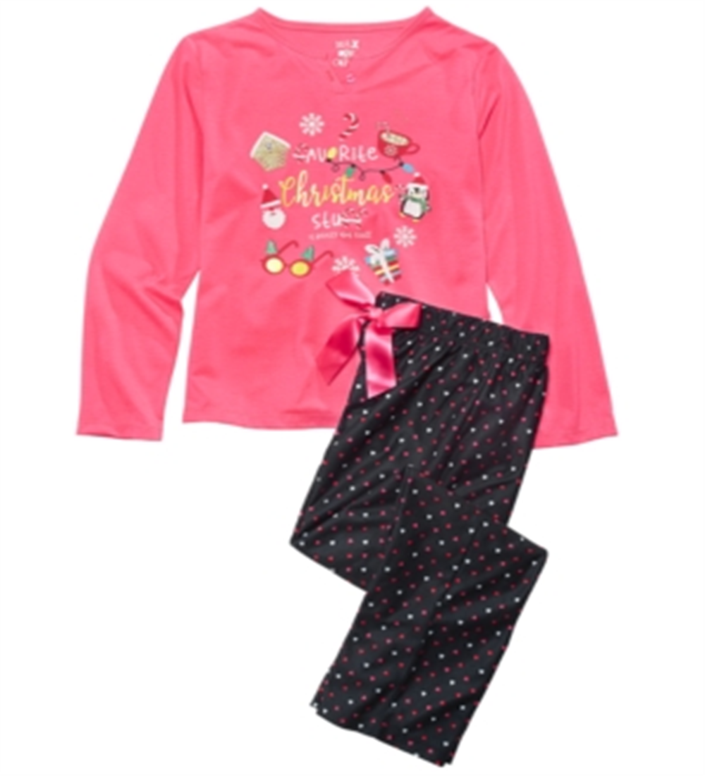 Max & Olivia Big Girl's 2 Pc Holiday Stuff Pajama Set Pink Size Large