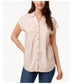 Style & Co Women's Pleated Cuffed Sleeve Top Pink Size Medium