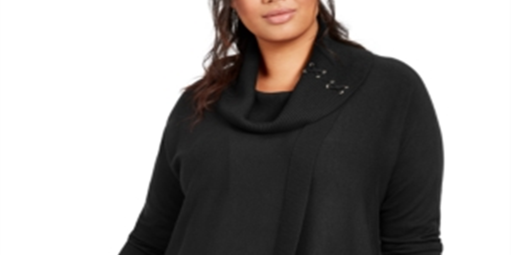 JM Collection Women's Plus Lace up Cowlneck Sweater Black Size 2X