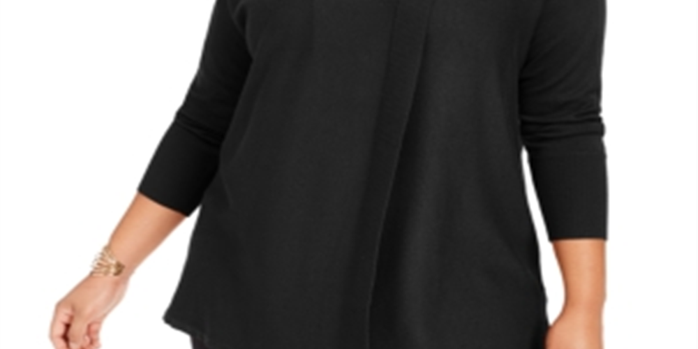 JM Collection Women's Plus Lace up Cowlneck Sweater Black Size 2X