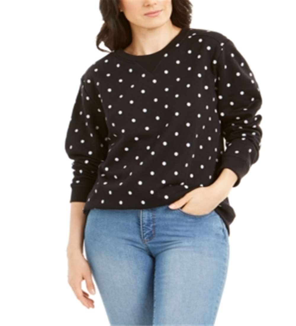 Karen Scott Women's Sport Dot Print Sweatshirt Black Size X-Large