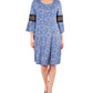 NY Collection Women's Crochet TrimBell Sleeve Dress Blue Size Petite Medium