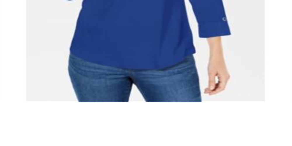 Karen Scott Women's Cotton Johnny Collar Utility Shirt Blue Size Large
