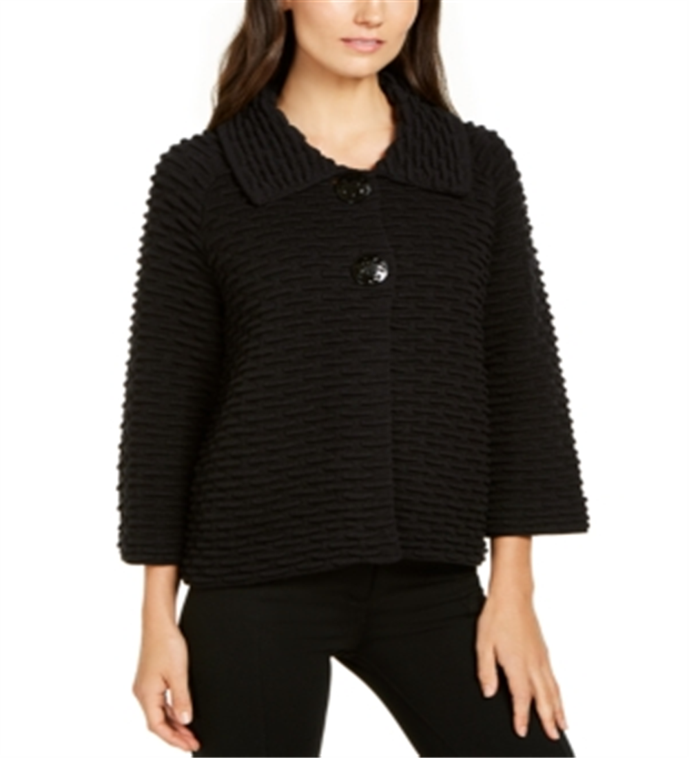 JM Collection Women's Holiday Party Textured Sweater Jacket Black Size Small