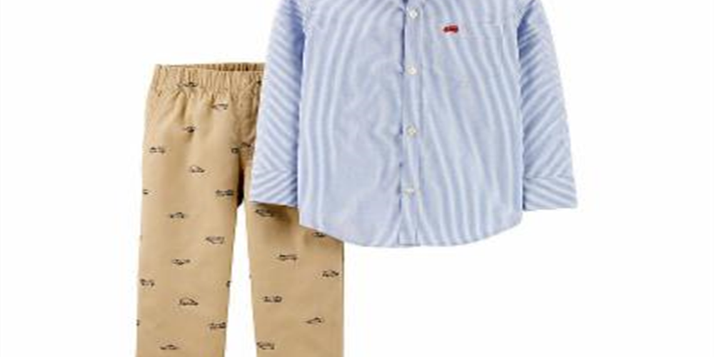 Carter's Baby Boy's 2 Pc Cotton Striped Button Front Top & Hero Vehicle Print Pants Set Blue Size 3MOS