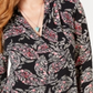 Charter Club Women's Pleated V Neck Paisley Knit Shirt Black Multi Size S