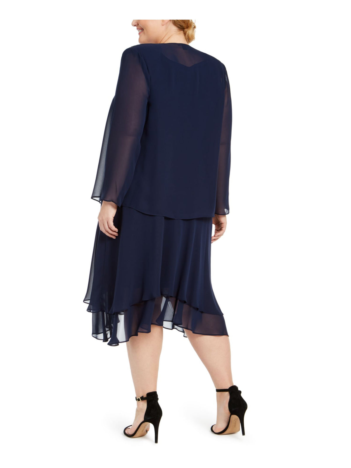 SL Fashions Women's Plus 2PC Embellished Shift Dress Blue Size 14W