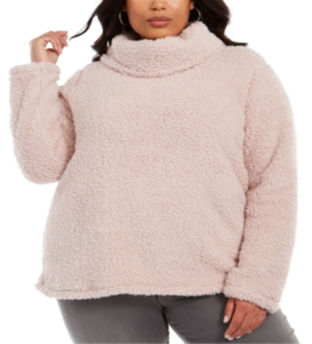 Style & Co Women's Plus Cowlneck Faux Sherpa Sweater Light Rose Size 0X