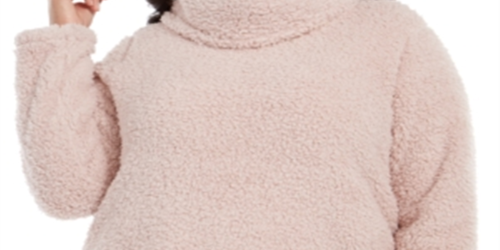 Style & Co Women's Plus Cowlneck Faux Sherpa Sweater Light Rose Size 0X