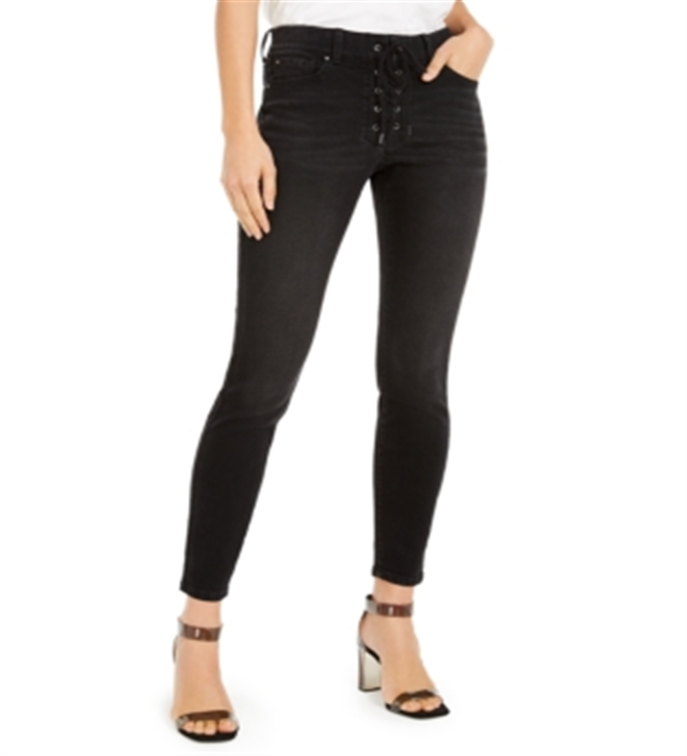 INC International Concepts Women's Lace up Pull on Skinny Jeans Black Size 4