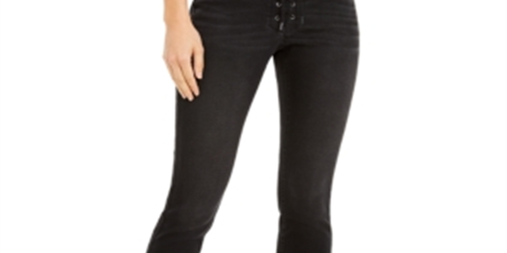 INC International Concepts Women's Lace up Pull on Skinny Jeans Black Size 4