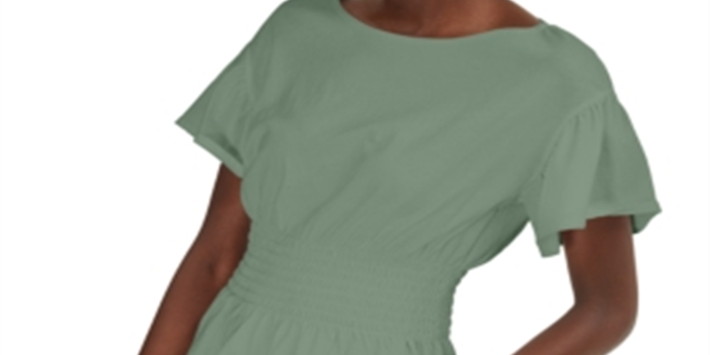 INC International Concepts Women's Short Sleeve Jewel Neck Top Green Size Large
