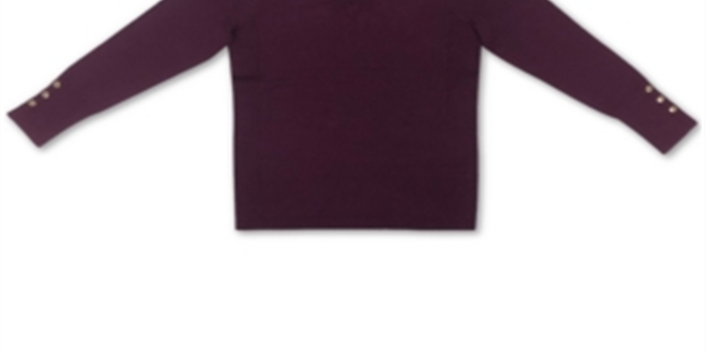 JM Collection Women's Button Cuff V Neck Pullover Sweater Purple Size Medium