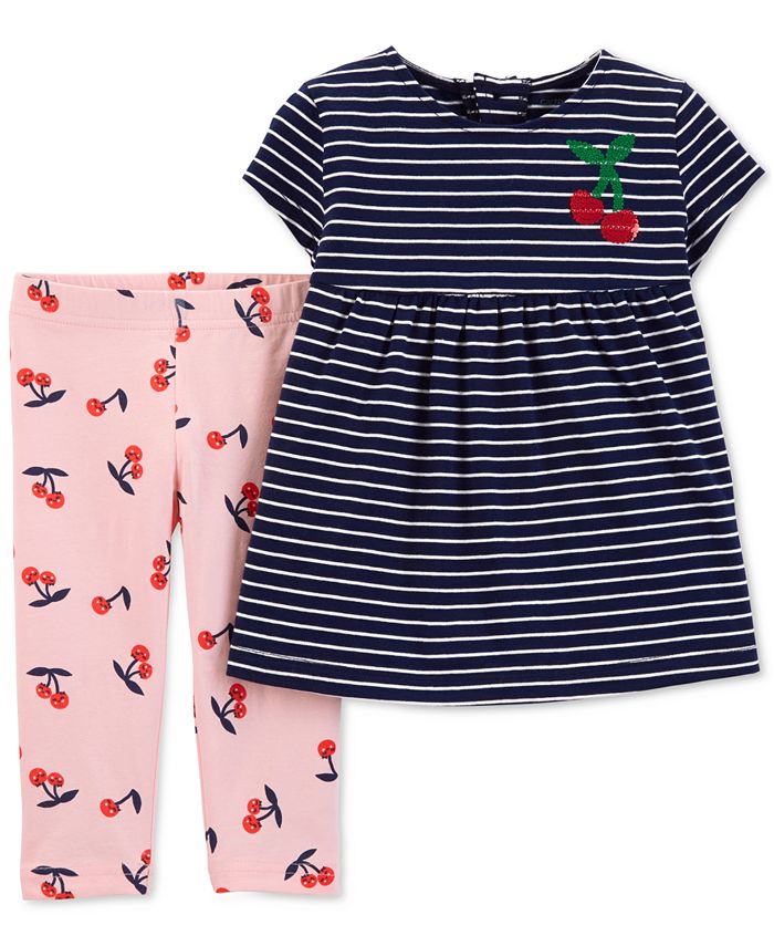 Carter's Baby Girl's Striped Cherry Print Leggings Set Blue Size 9