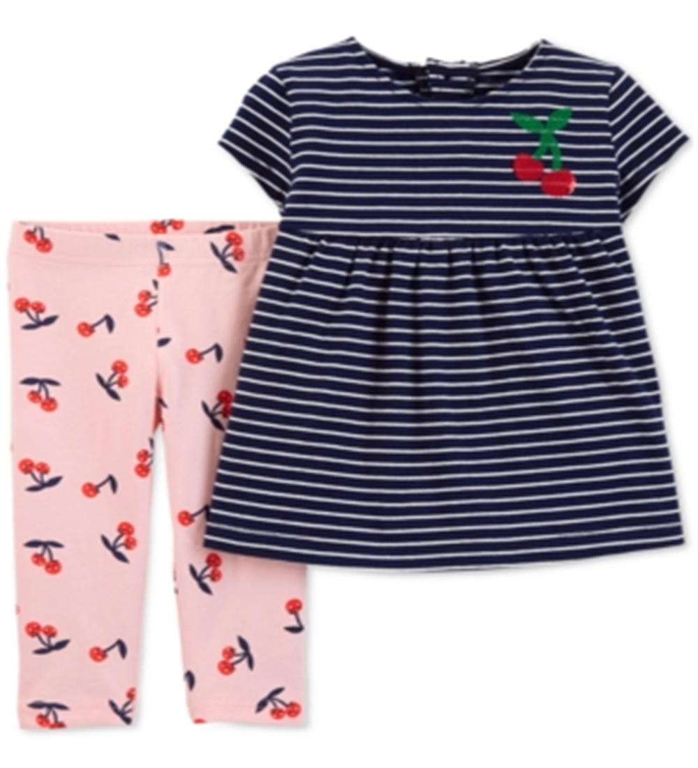 Carter's Baby Girl's Striped Cherry Print Leggings Set Blue Size 9
