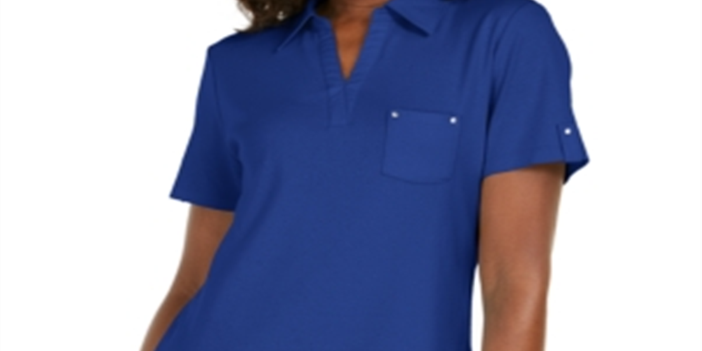 Karen Scott Women's Solid Collared Polo Top Blue Size Small