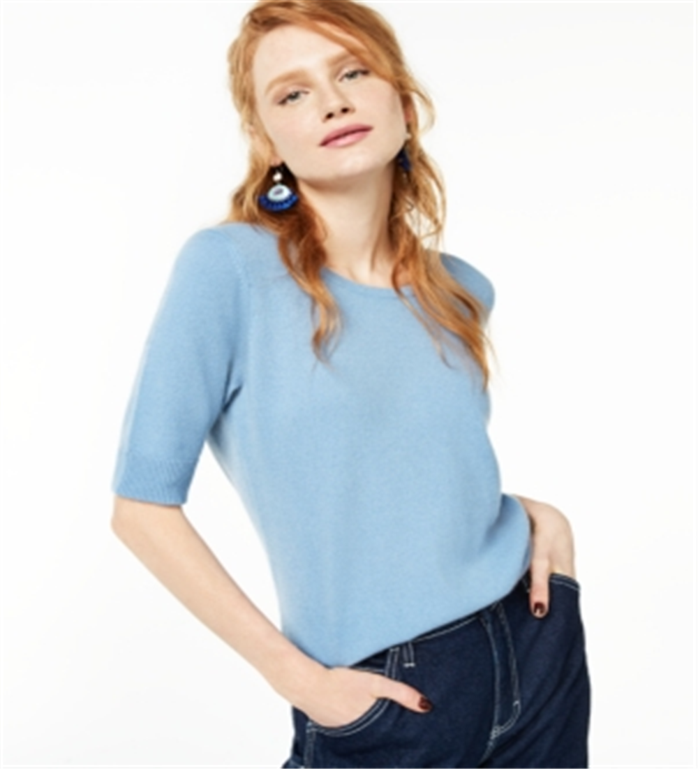 Charter Club Women's Elbow Sleeve Cashmere Sweater Blue Size S