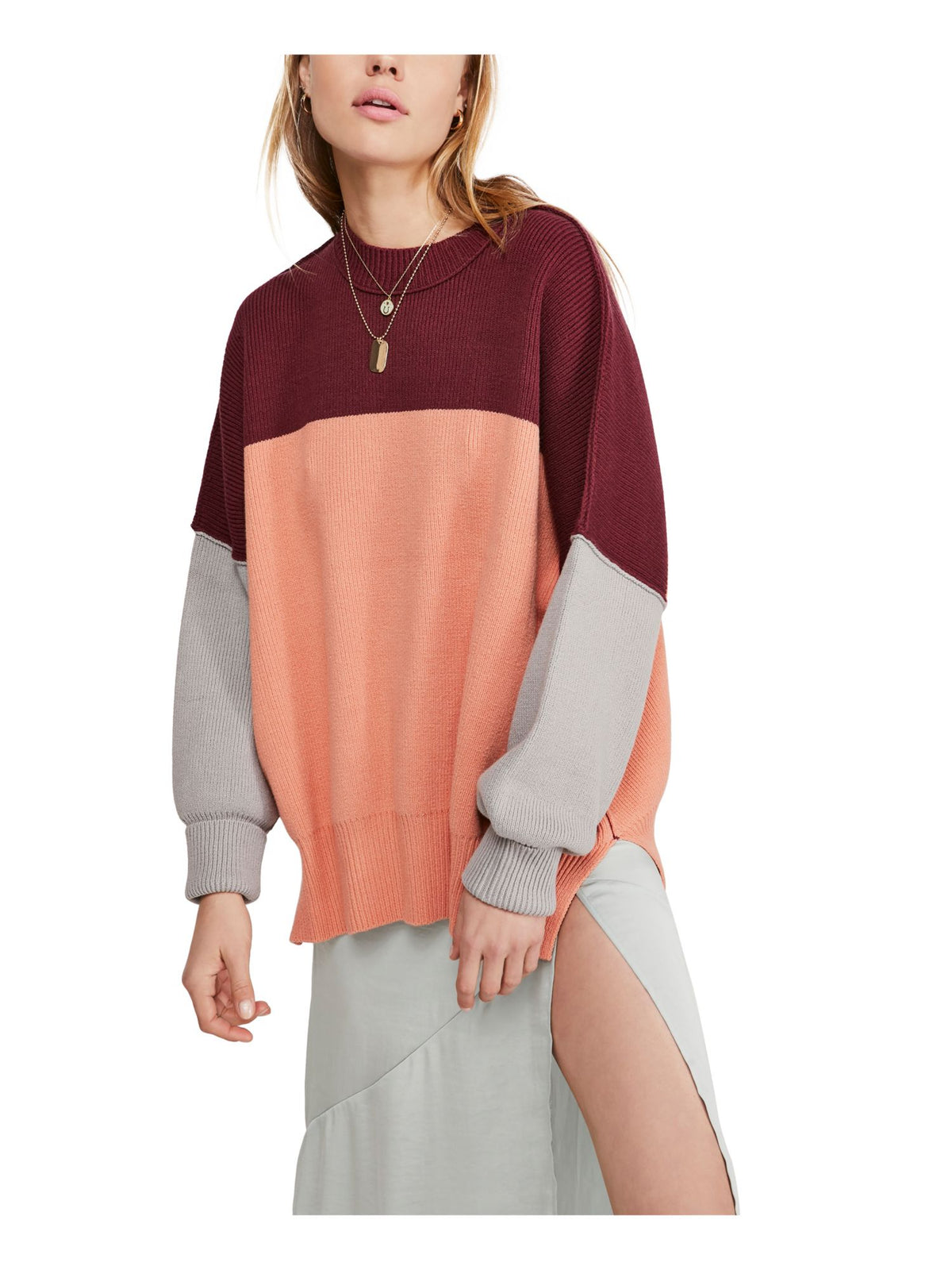 Free People Women's Block Long Sleeve Crew Neck T-Shirt Orange Size Small