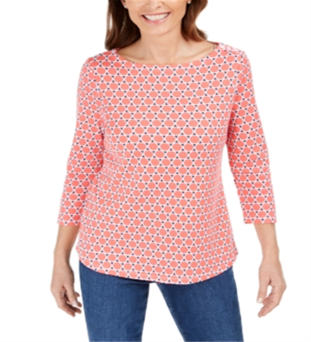 Charter Club Women's Cotton Printed Top Pink Size Small