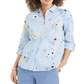 Charter Club Women's Floral Print Linen Blend Shirt Blue Size XS