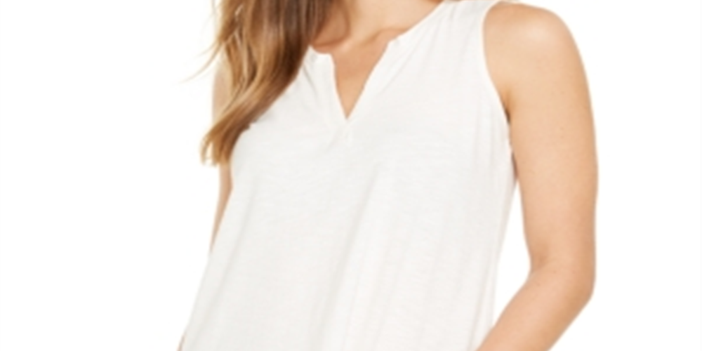 Style & Co Women's Split Neck Tank Top Brown Size L