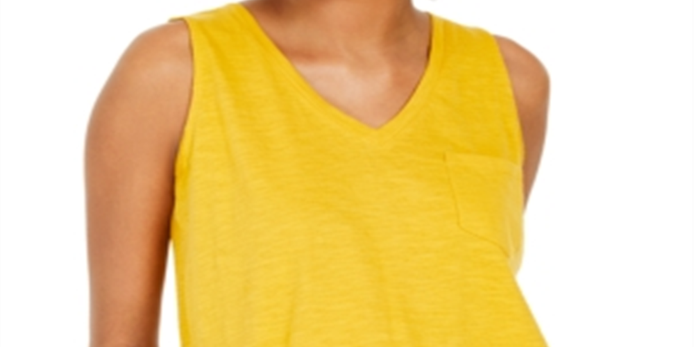 Style & Co Women's Cotton V Neck Tank Top Yellow Size XXL