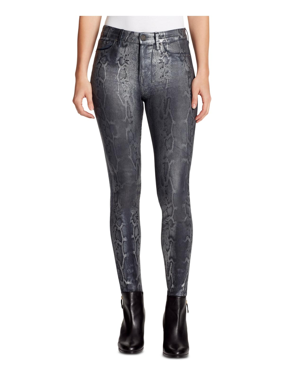 William Rast Women's Sculpted Coated Snake Print Skinny Jeans Black Size 31