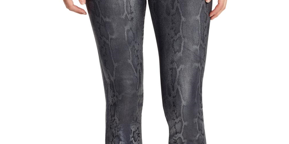 William Rast Women's Sculpted Coated Snake Print Skinny Jeans Black Size 31