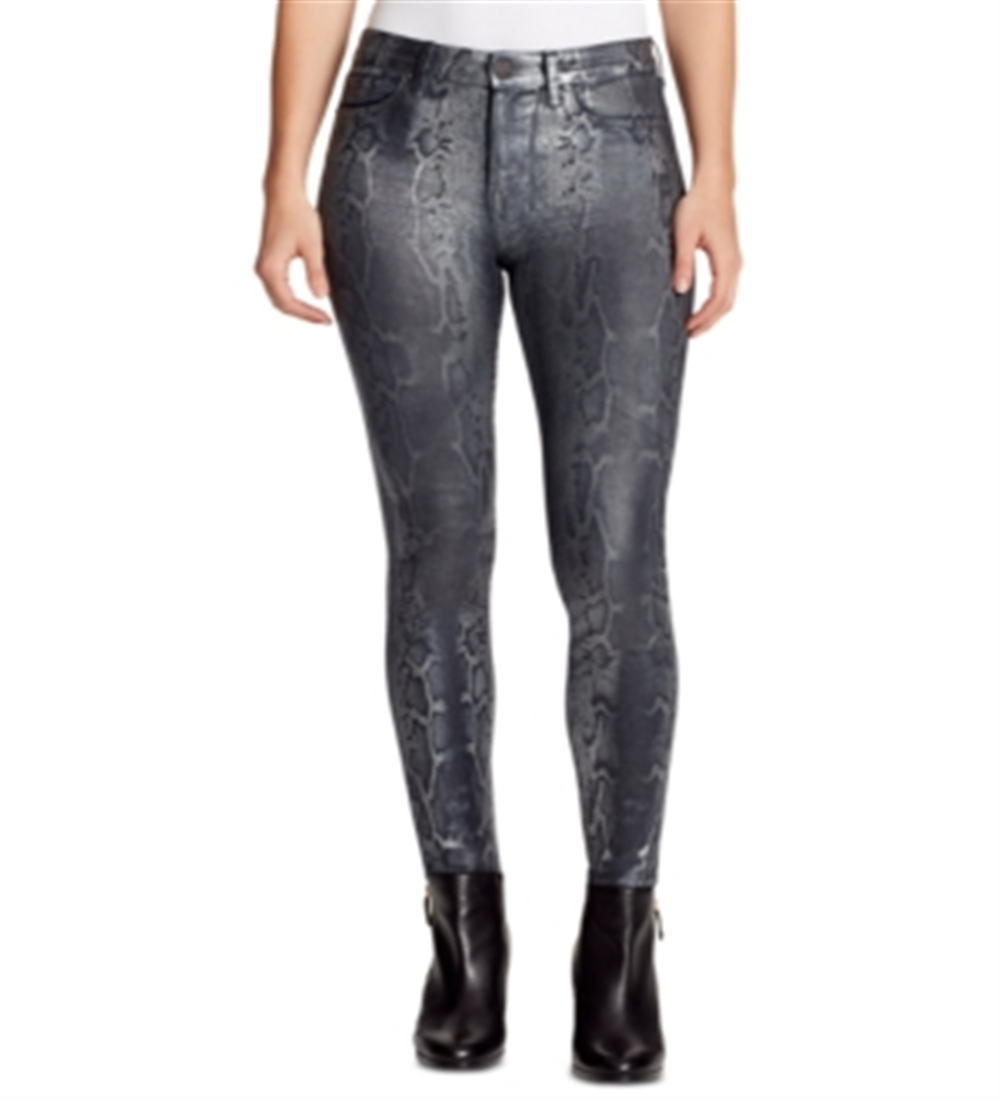 William Rast Women's Sculpted Coated Snake Print Skinny Jeans Black Size 31