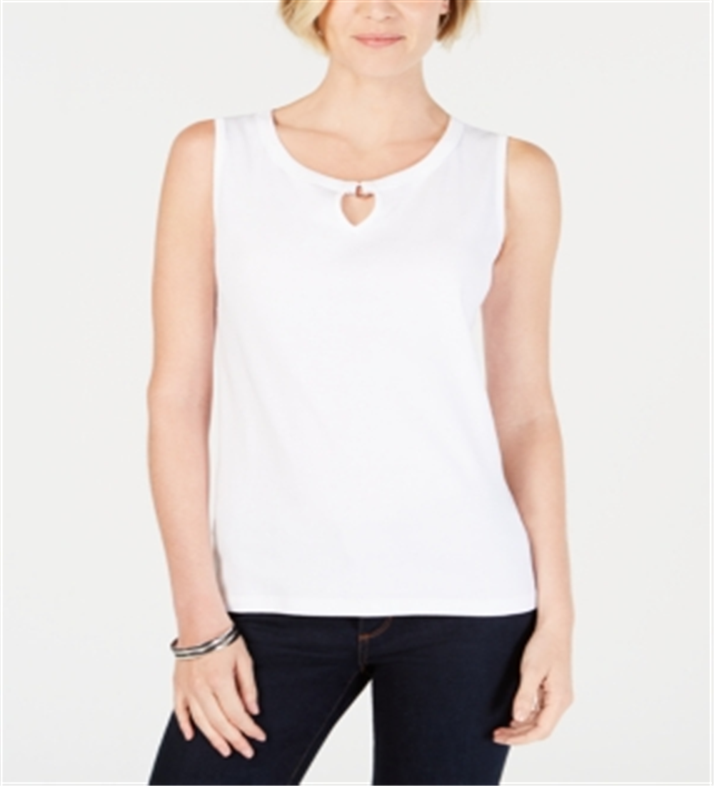Karen Scott Women's Cotton Keyhole Tank Top White Size XS