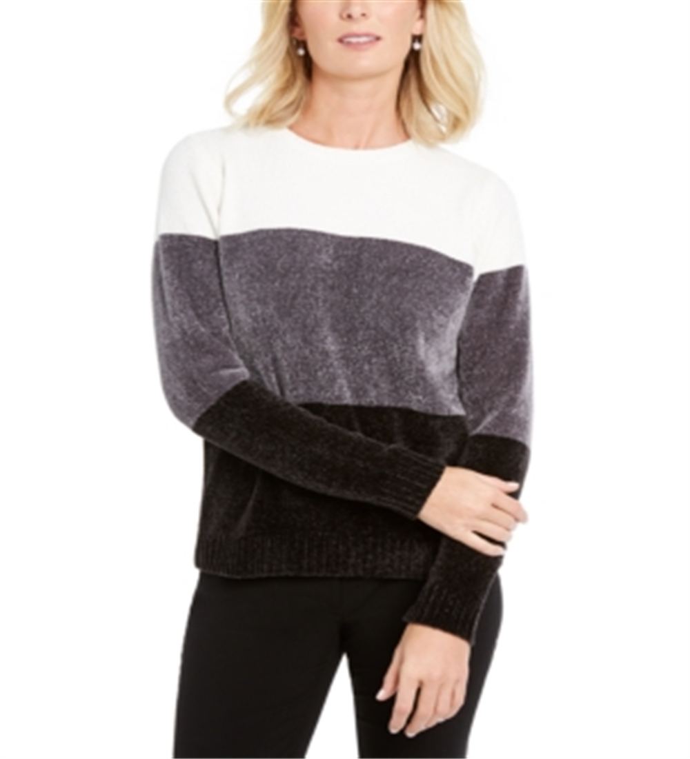 Karen Scott Women's Colorblocked Chenille Sweater Black Size 2XL