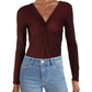Bar III Women's Ribbed Twist Front Bodysuit Red Size XXS