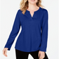 Charter Club Women's Adjustable Sleeves Solid Blouse Blue Size Small