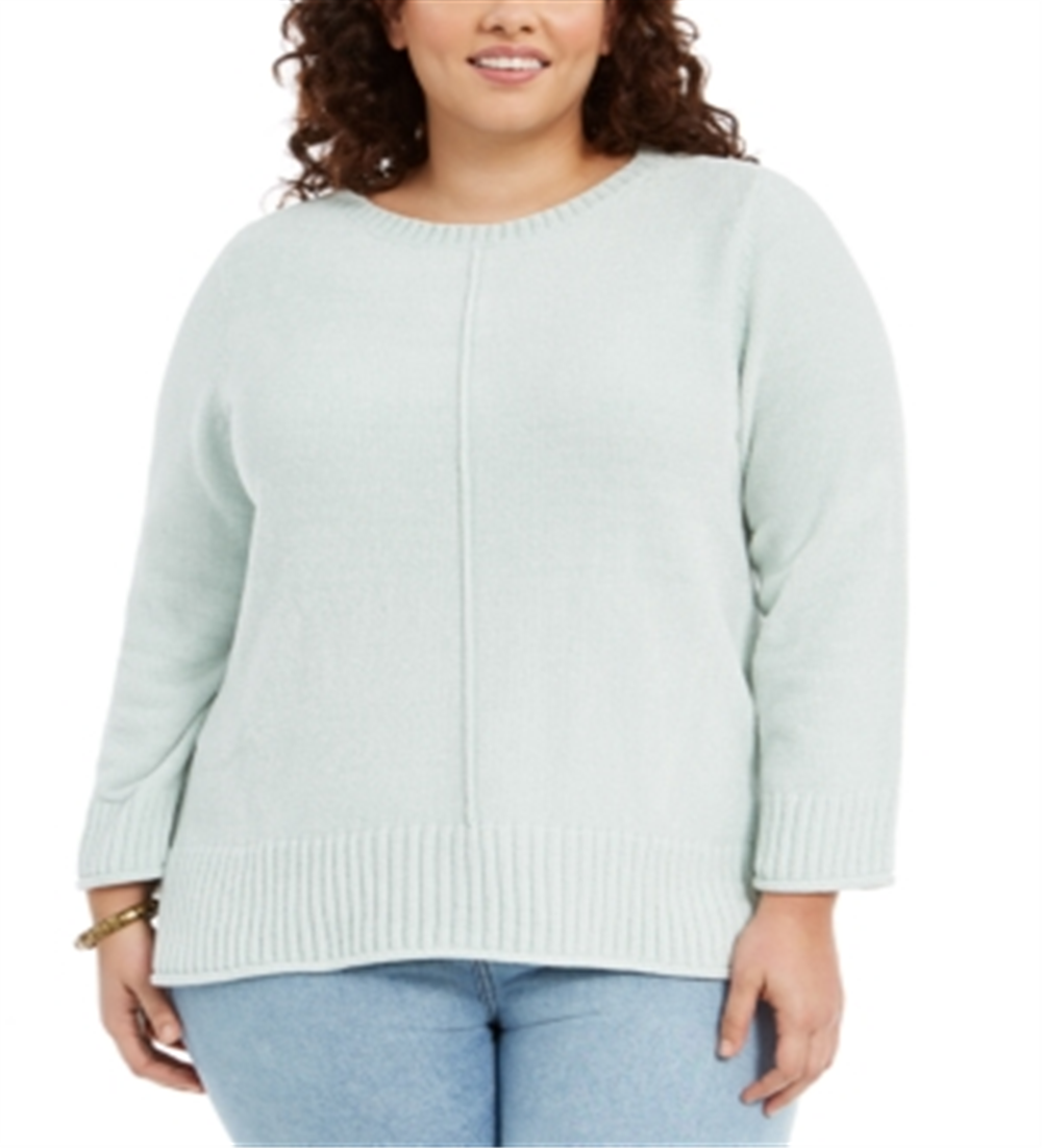 Style & Co Women's Plus Chenille Pullover Sweater Green Size 1X