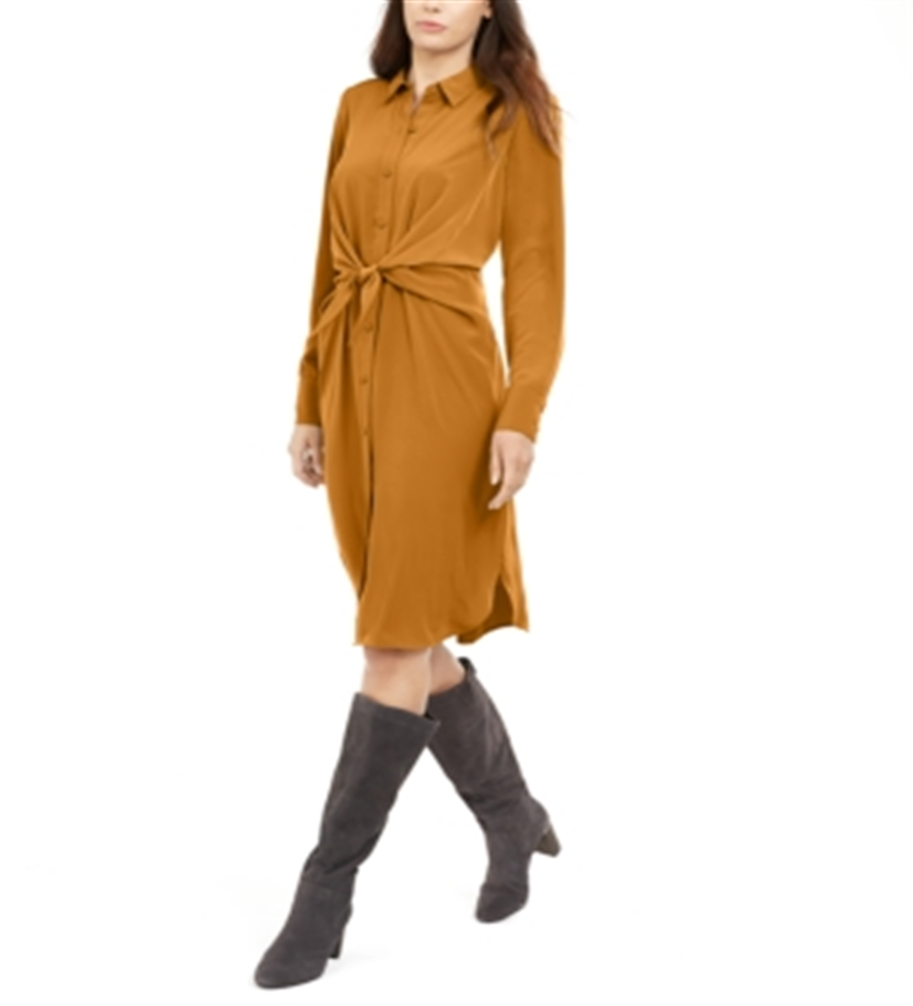 Alfani Women's Tie Front Shirt Dress Yellow Size 4 Petite