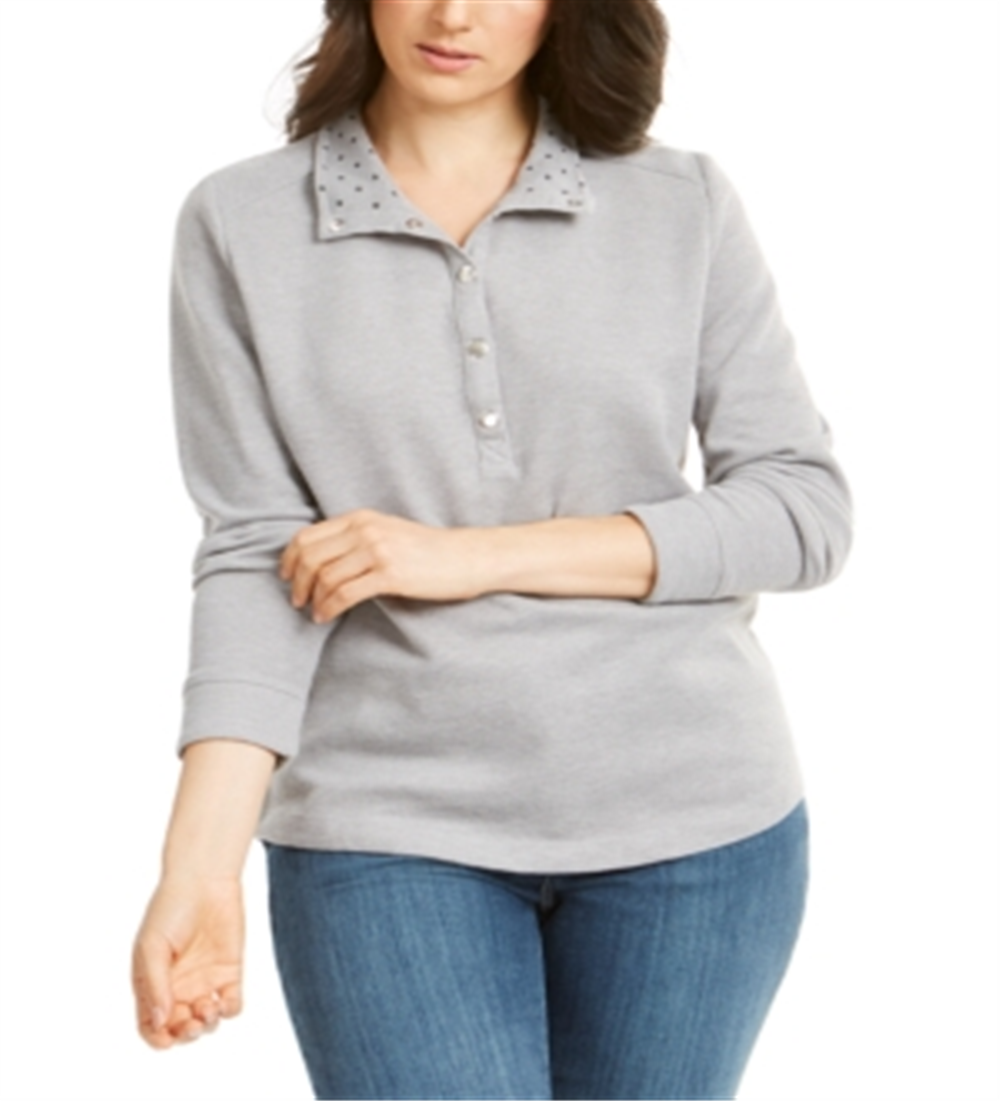Karen Scott Women's Snap Neck Top Gray Size Petite Small