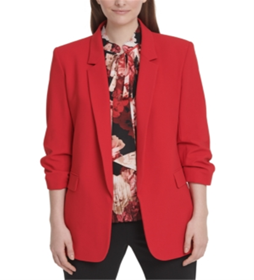 DKNY Women's Ruched Sleeve Blazer Red Size 0