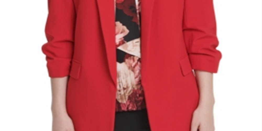 DKNY Women's Ruched Sleeve Blazer Red Size 0