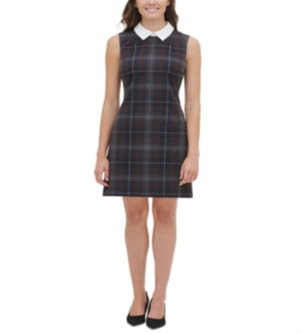 Tommy Hilfiger Women's Contrast Collar a Line Dress Gray Size 14